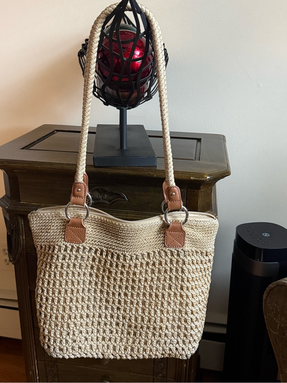 Croft & Barrow Woven Tote Bag in Cream & Brown